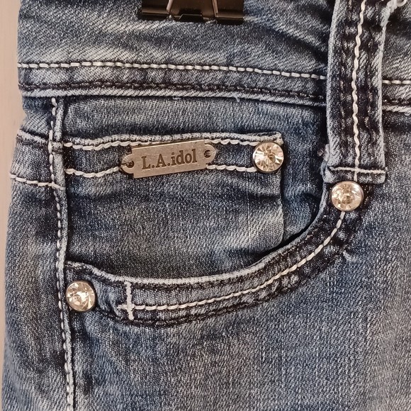 LA Idol USA Jeans, Size 5, Flared 8", Low-Rise, Boot Cut, 30W x 30L, Bedazzled - Picture 7 of 12